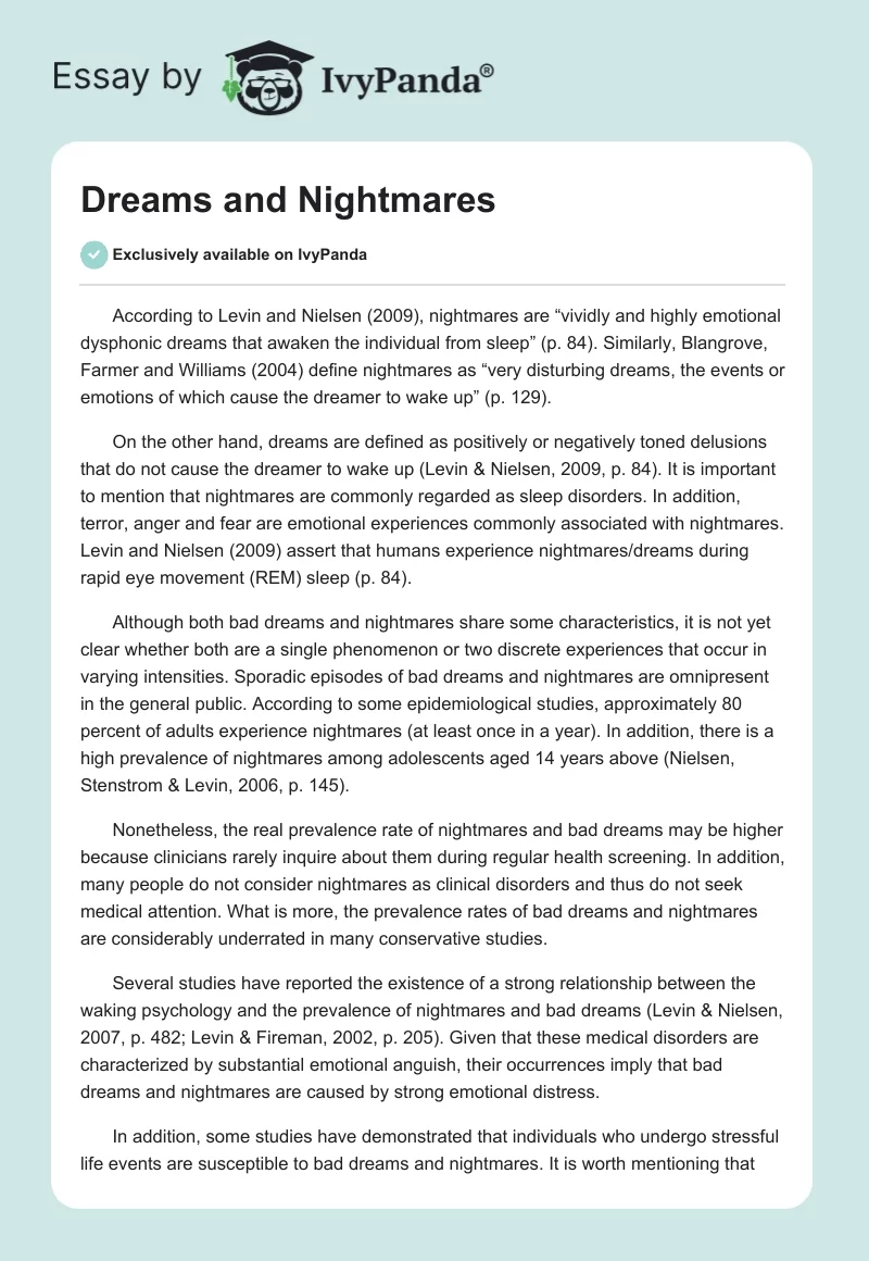 research paper on dreams and nightmares