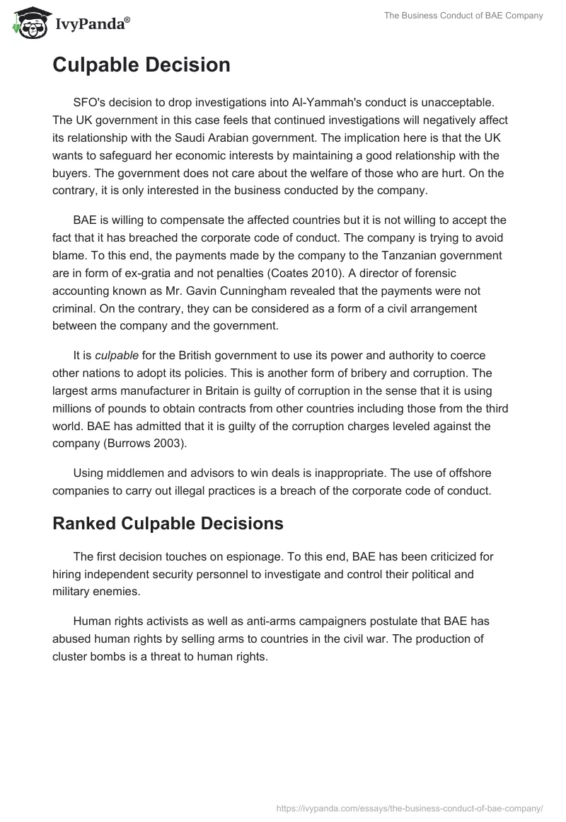 The Business Conduct of BAE Company. Page 2