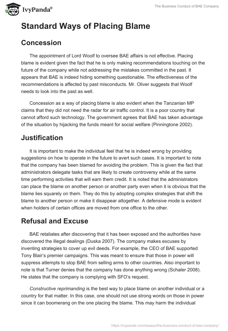 The Business Conduct of BAE Company. Page 3