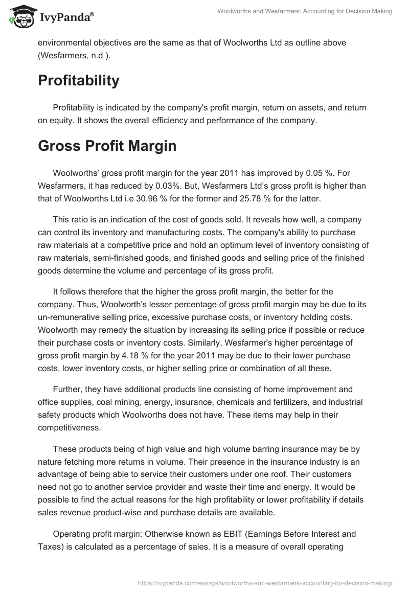 Woolworths and Wesfarmers: Accounting for Decision Making. Page 2