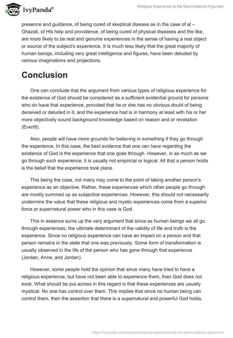 Religious Experience as the God Existence Argument. Page 4
