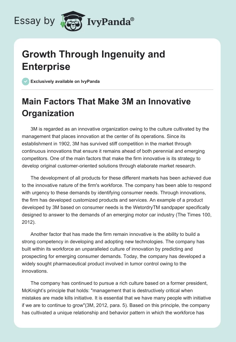 Growth Through Ingenuity and Enterprise. Page 1
