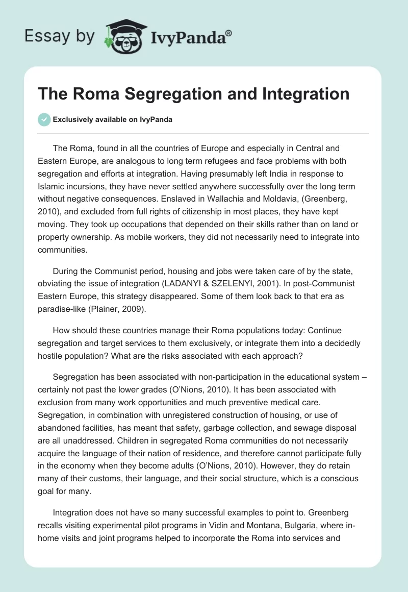 The Roma Segregation and Integration. Page 1