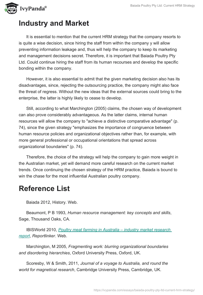 Baiada Poultry Pty Ltd: Current HRM Strategy. Page 2