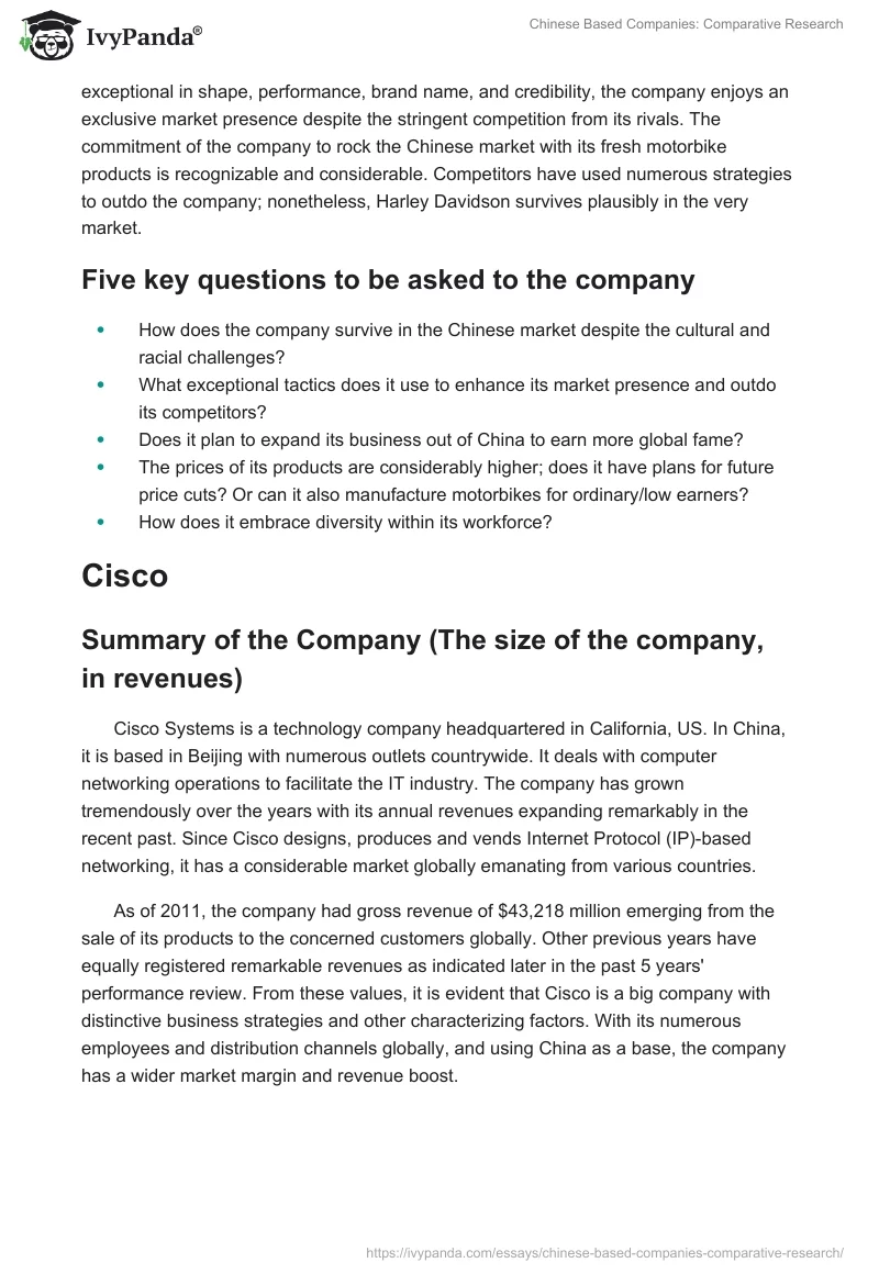 Chinese Based Companies: Comparative Research. Page 4