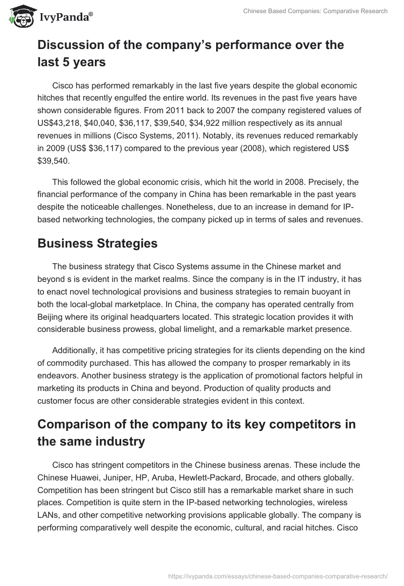 Chinese Based Companies: Comparative Research. Page 5