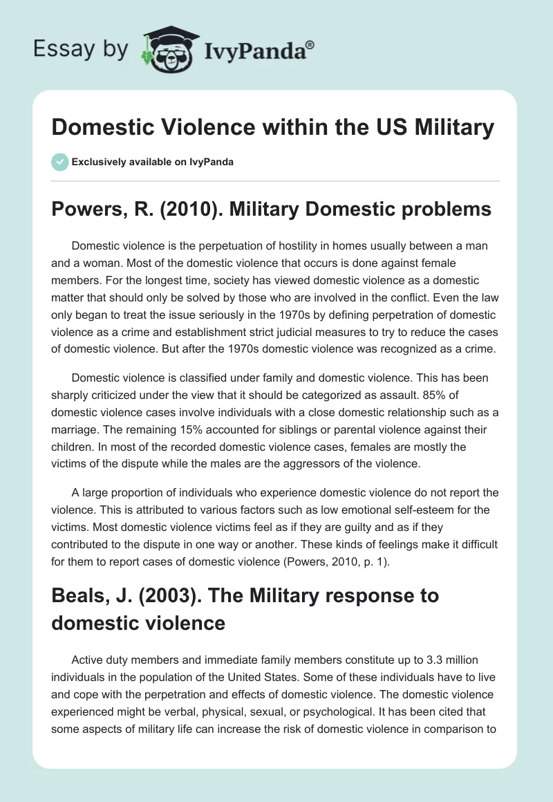 Domestic Violence Within the US Military. Page 1