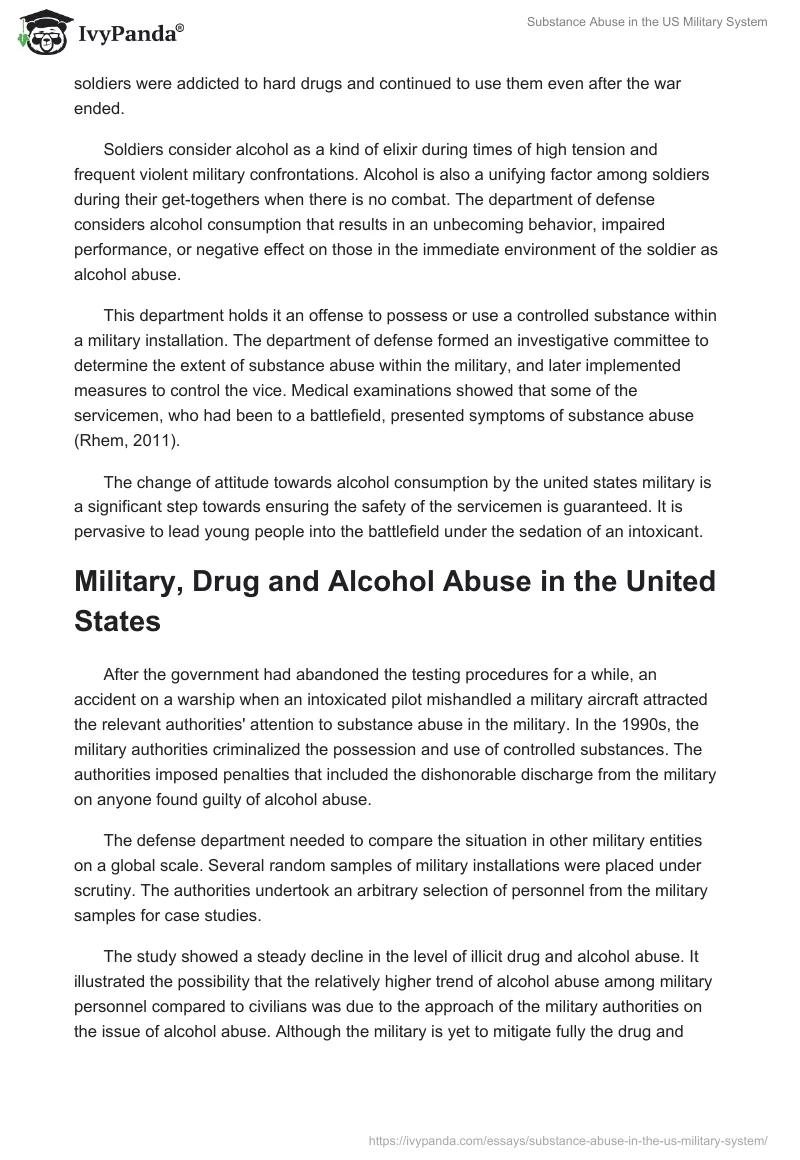 Substance Abuse in the US Military System. Page 3