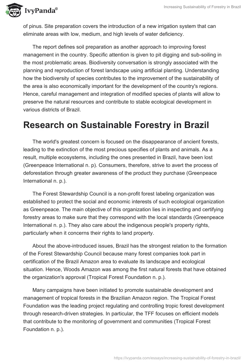 Increasing Sustainability of Forestry in Brazil. Page 2
