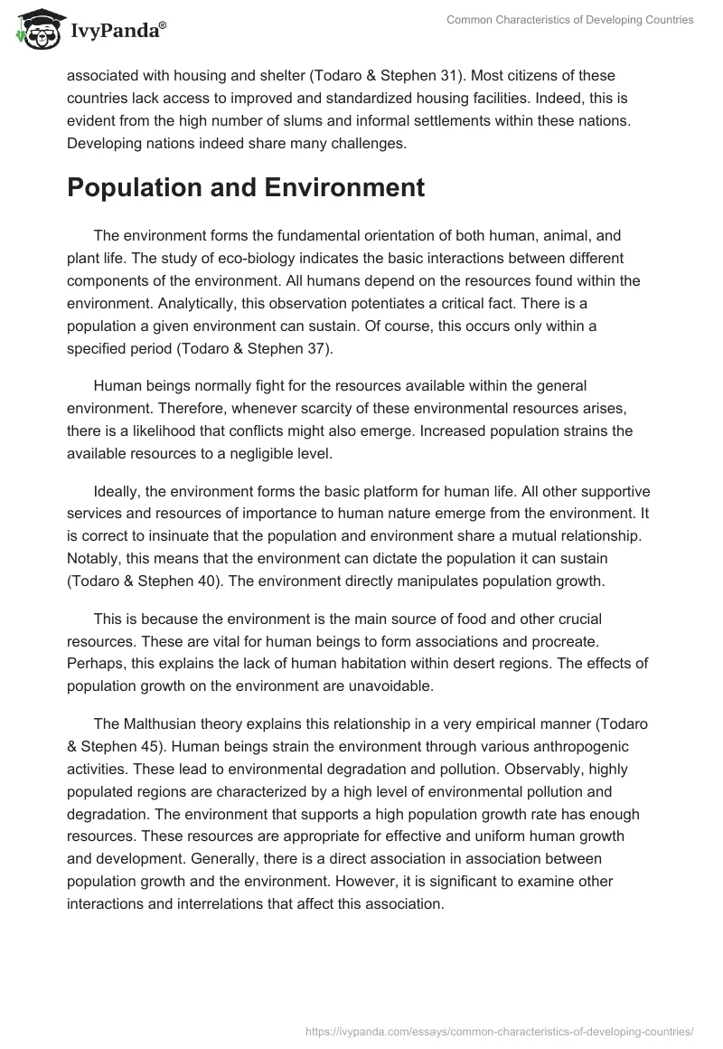 Common Characteristics of Developing Countries. Page 2