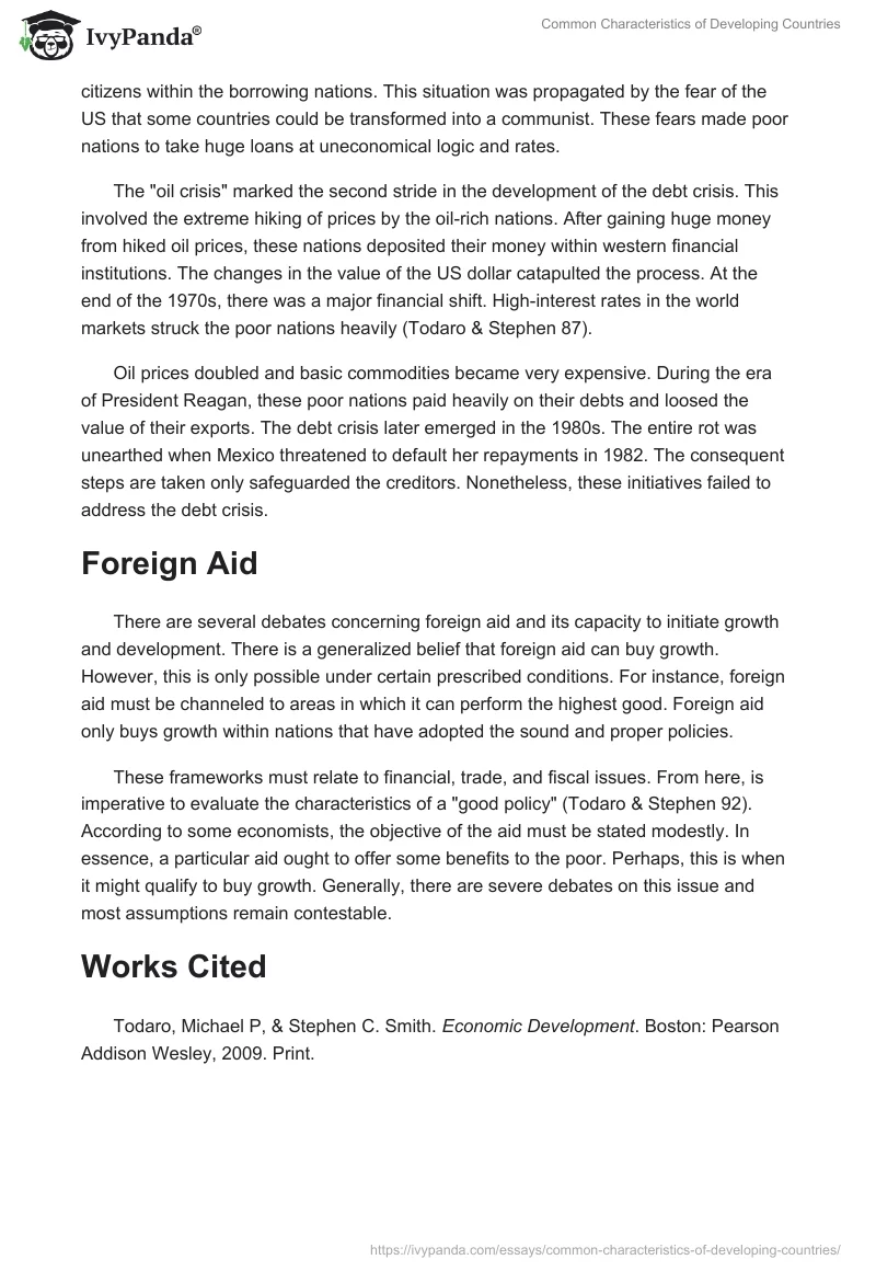 Common Characteristics of Developing Countries. Page 4