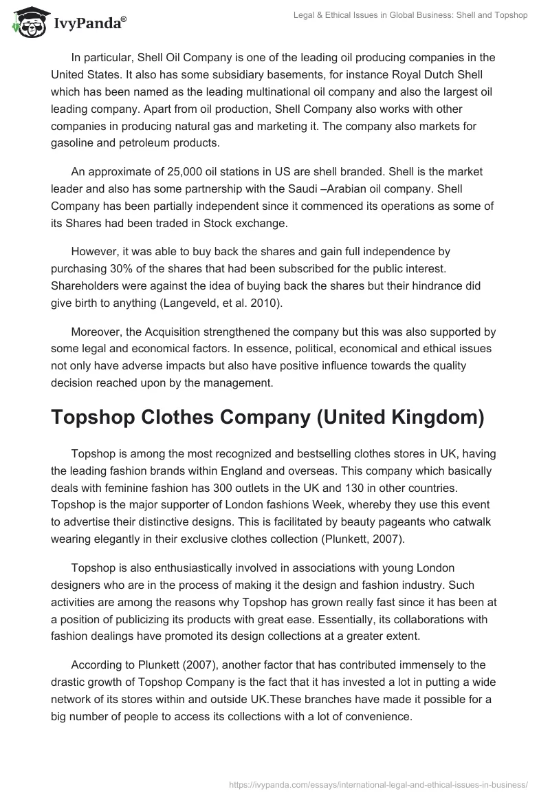 Legal & Ethical Issues in Global Business: Shell and Topshop. Page 3