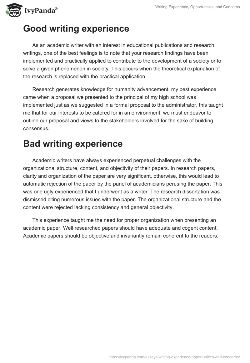 Writing Experience, Opportunities, and Concerns. Page 2