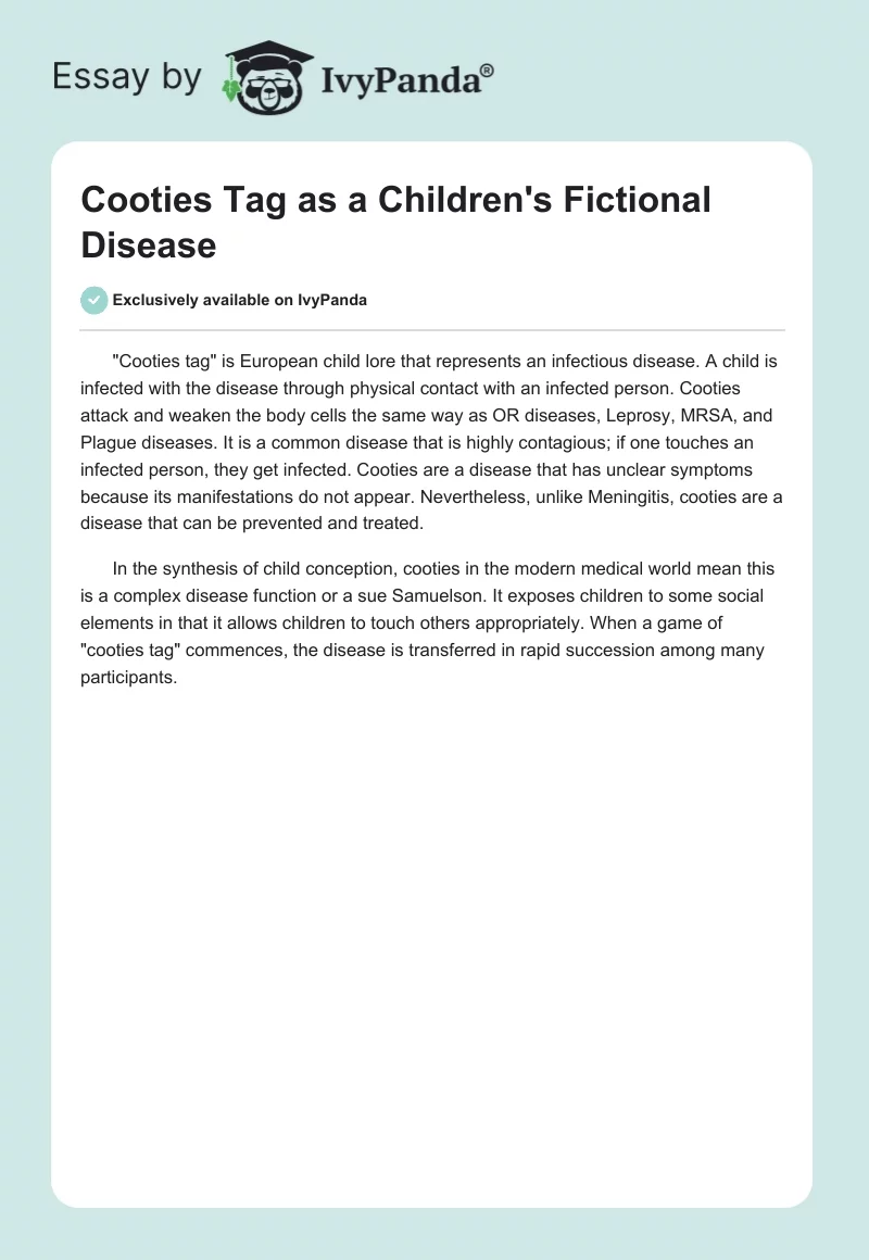 Cooties Tag as a Children's Fictional Disease. Page 1