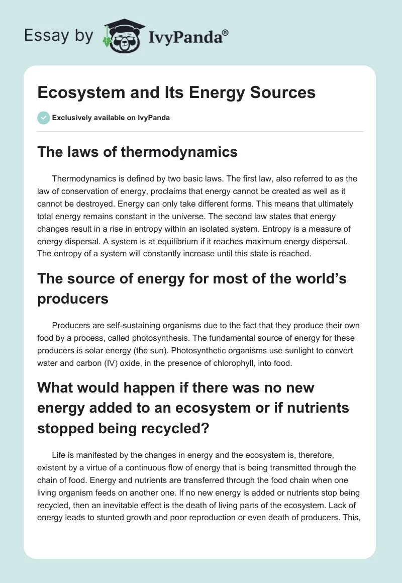 Ecosystem and Its Energy Sources. Page 1