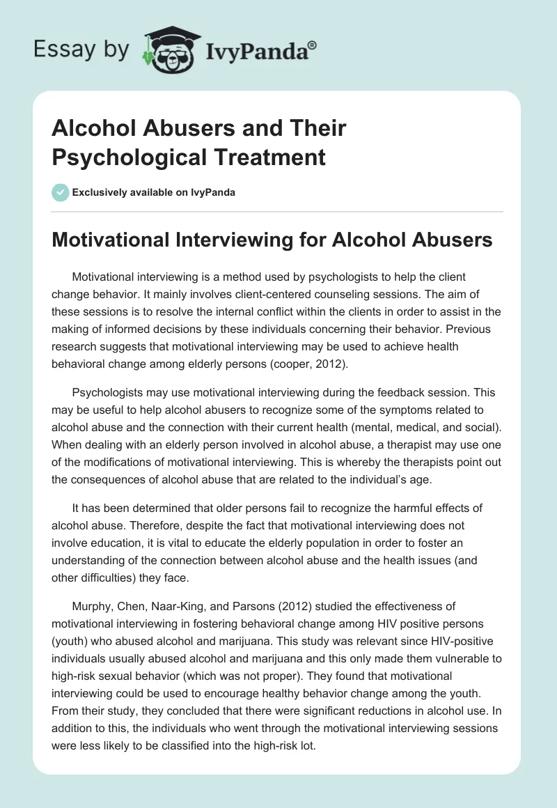 Alcohol Abusers and Their Psychological Treatment. Page 1