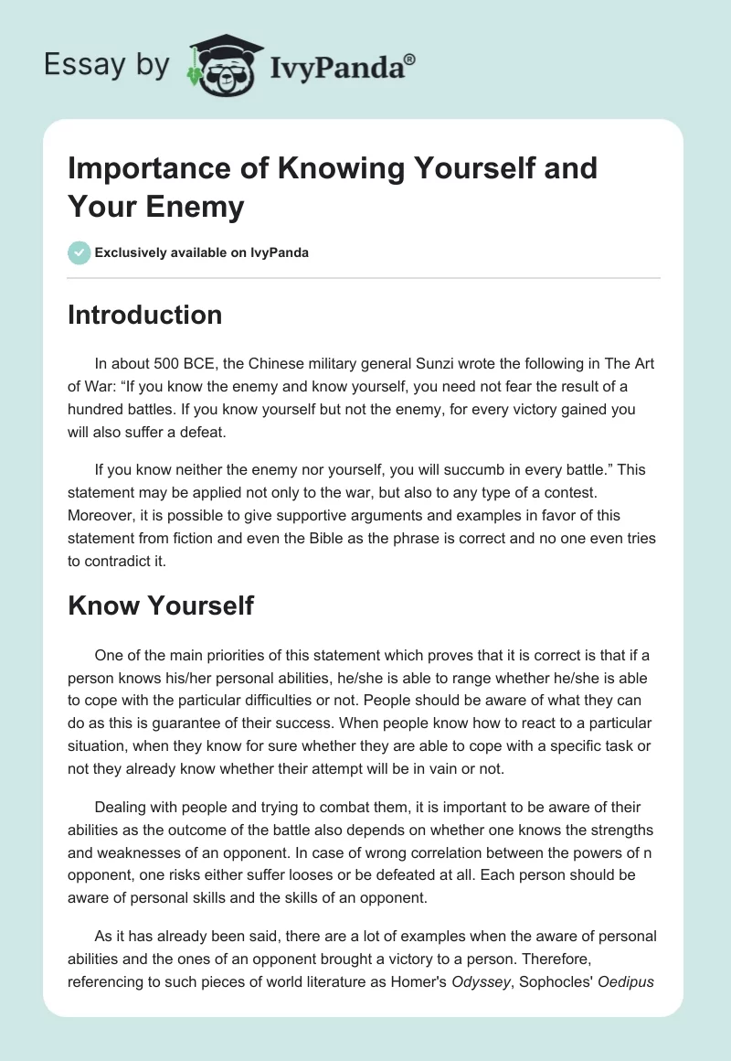 Importance of Knowing Yourself and Your Enemy. Page 1