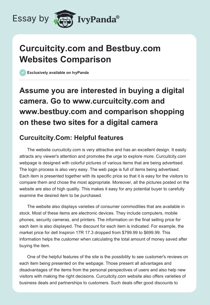Curcuitcity.com and Bestbuy.com Websites Comparison. Page 1
