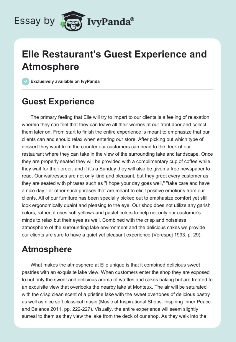 Elle Restaurant's Guest Experience and Atmosphere. Page 1