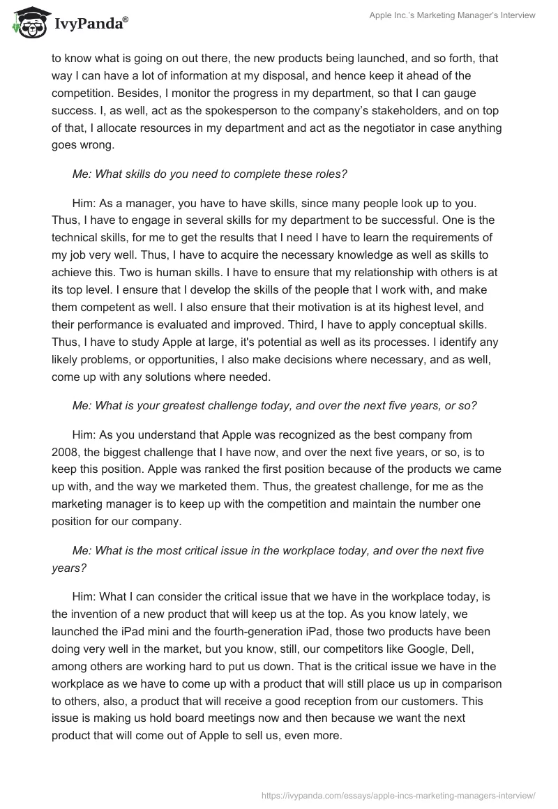 Apple Inc.’s Marketing Manager’s Interview. Page 2