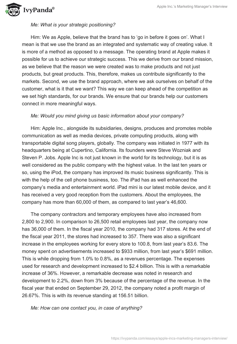 Apple Inc.’s Marketing Manager’s Interview. Page 3