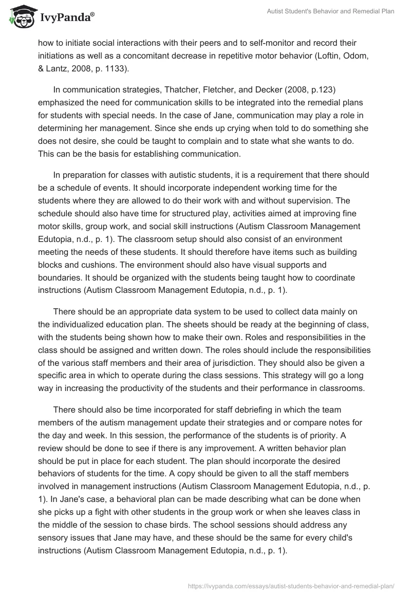 Autist Student's Behavior and Remedial Plan. Page 5