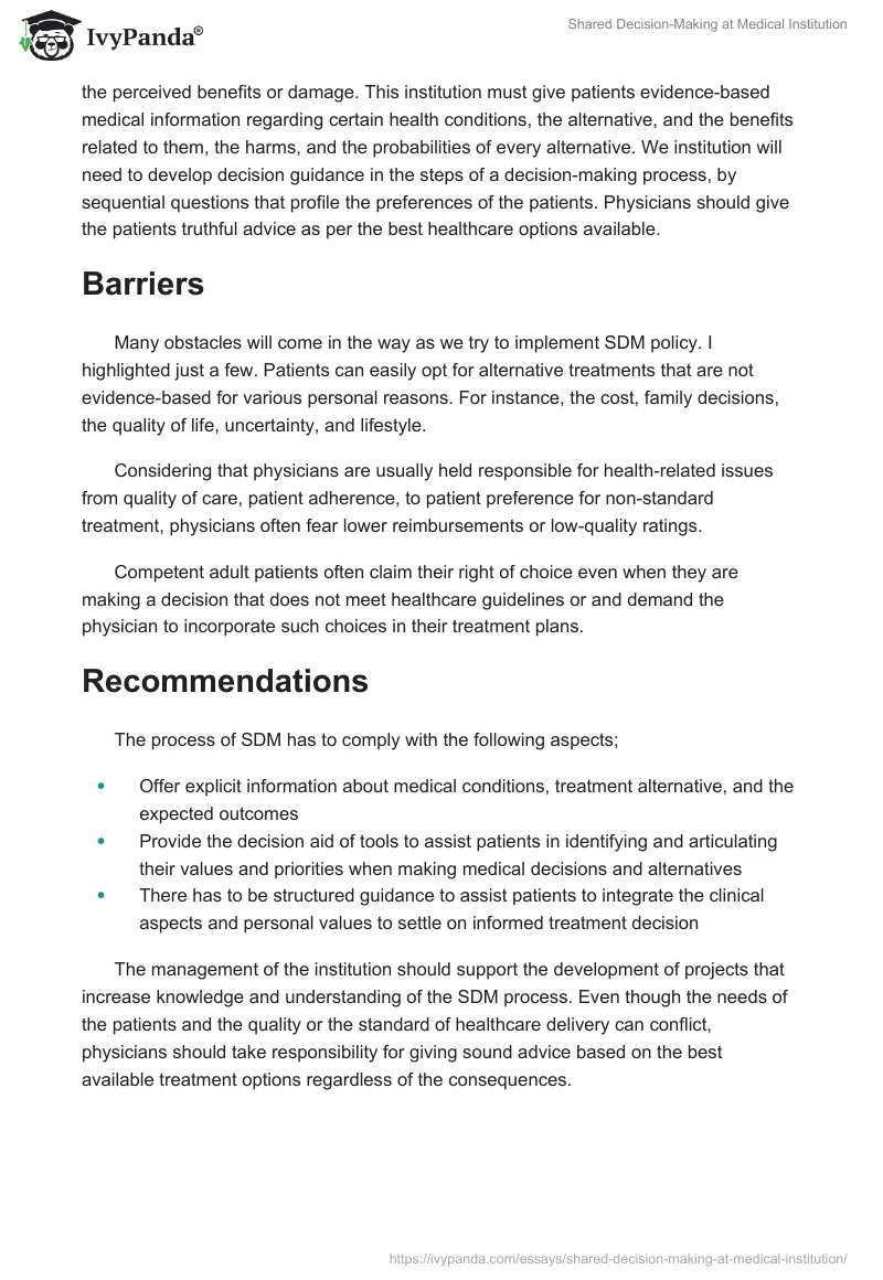 Shared Decision-Making at Medical Institution. Page 2