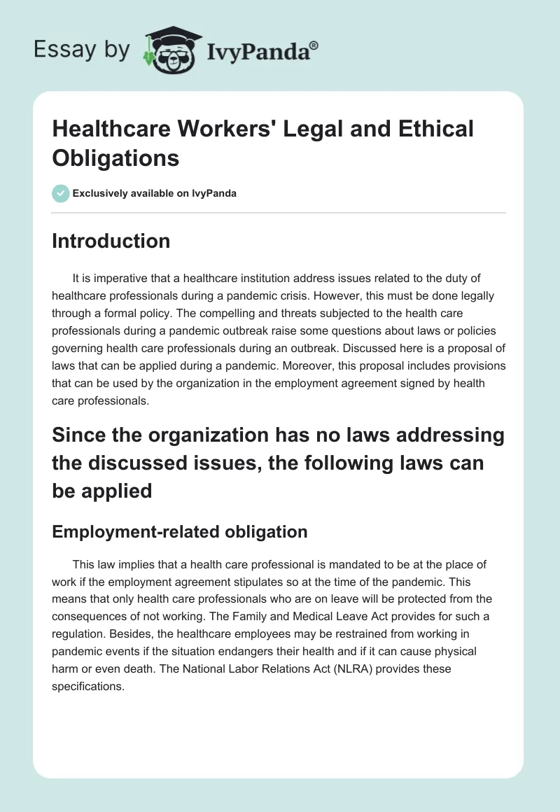 Healthcare Workers' Legal and Ethical Obligations. Page 1