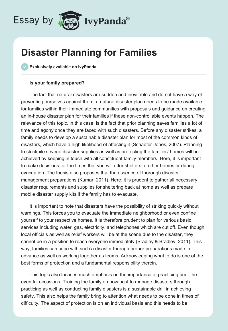 Disaster Planning for Families. Page 1