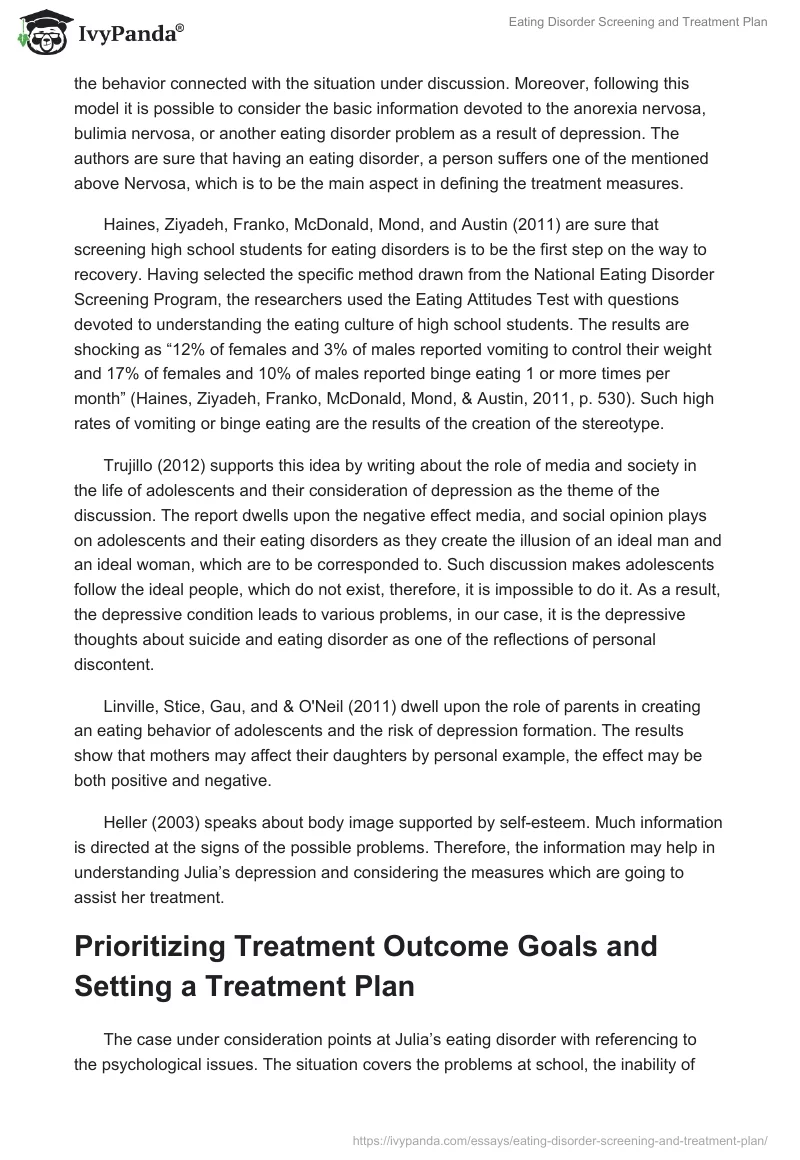 Eating Disorder Screening and Treatment Plan. Page 2