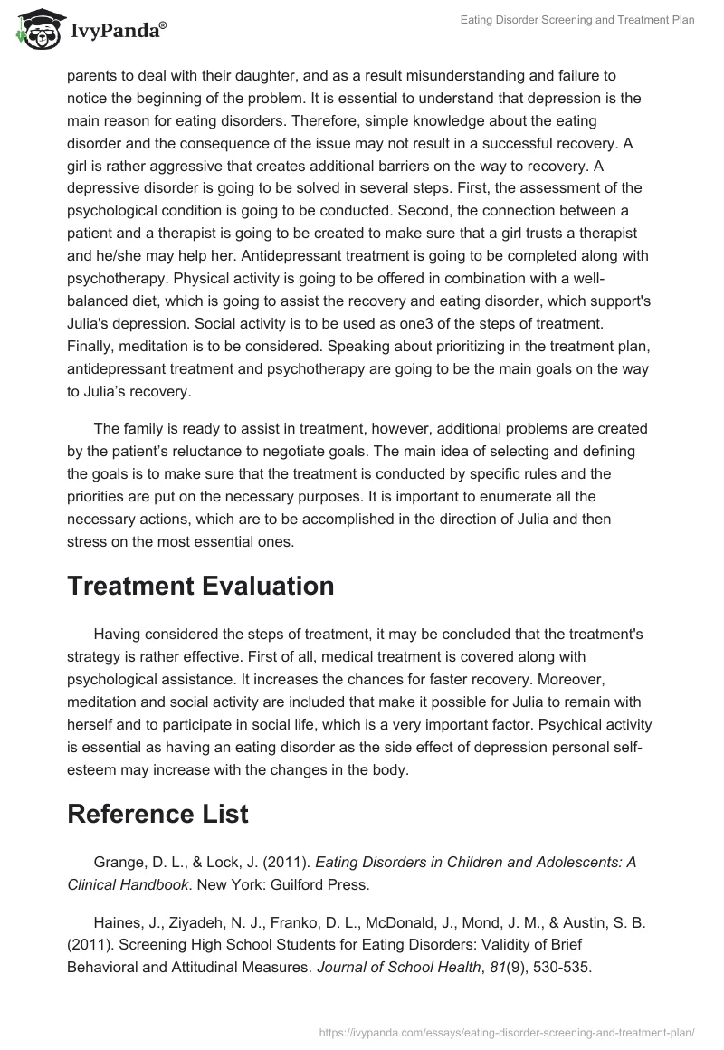 Eating Disorder Screening and Treatment Plan. Page 3