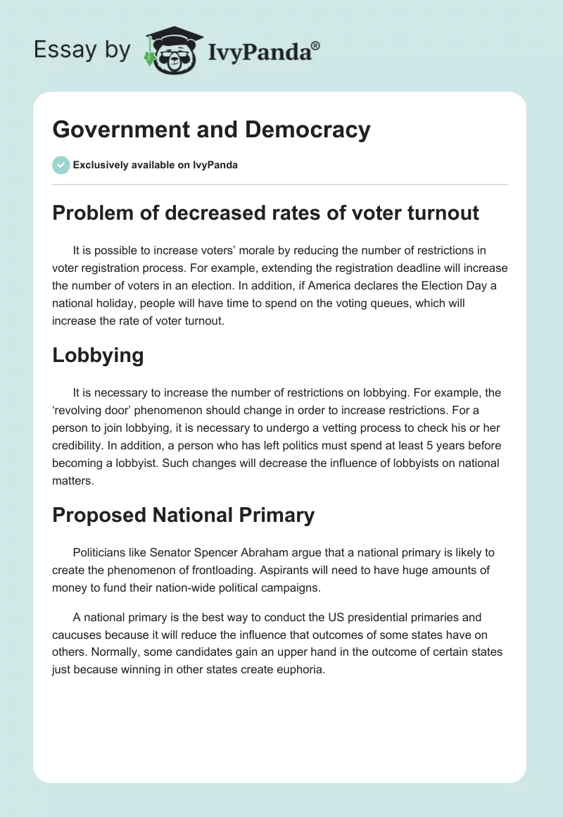 Government and Democracy. Page 1