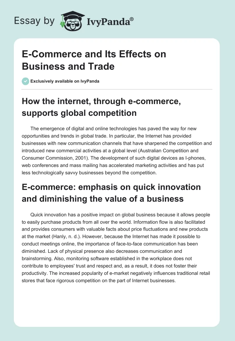 E-Commerce and Its Effects on Business and Trade. Page 1