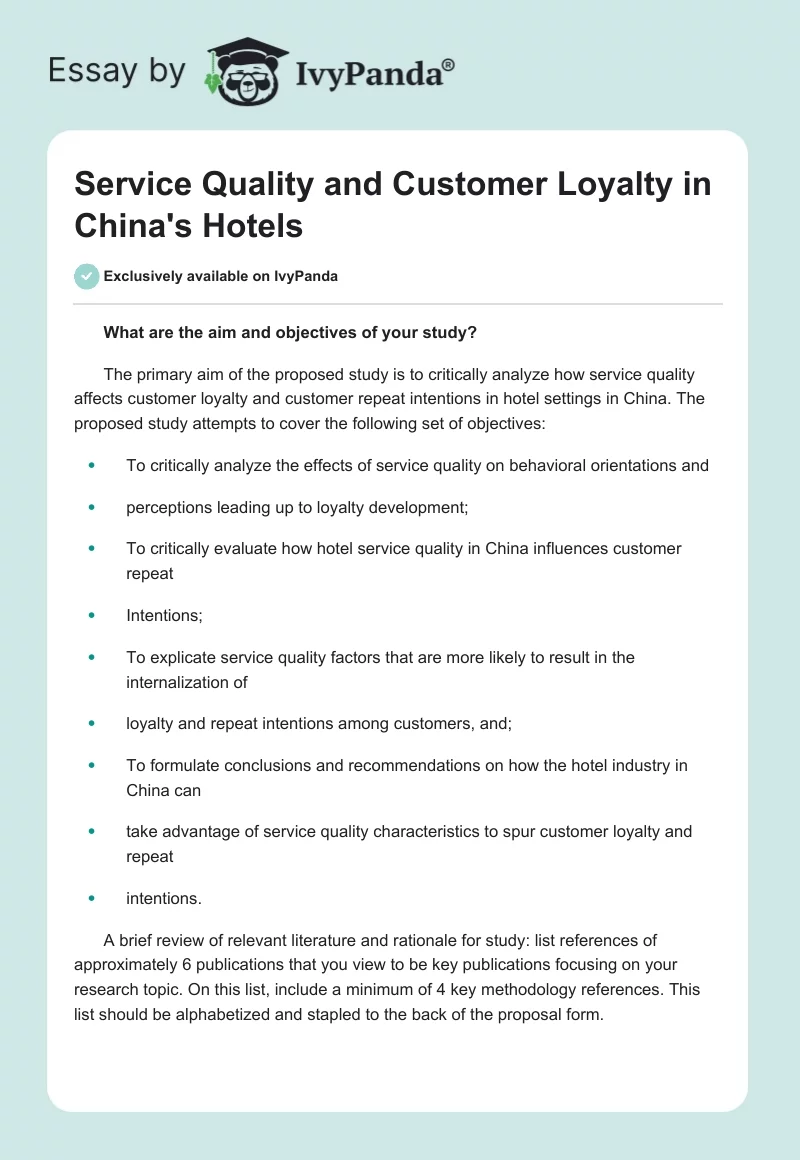 Service Quality and Customer Loyalty in China's Hotels. Page 1