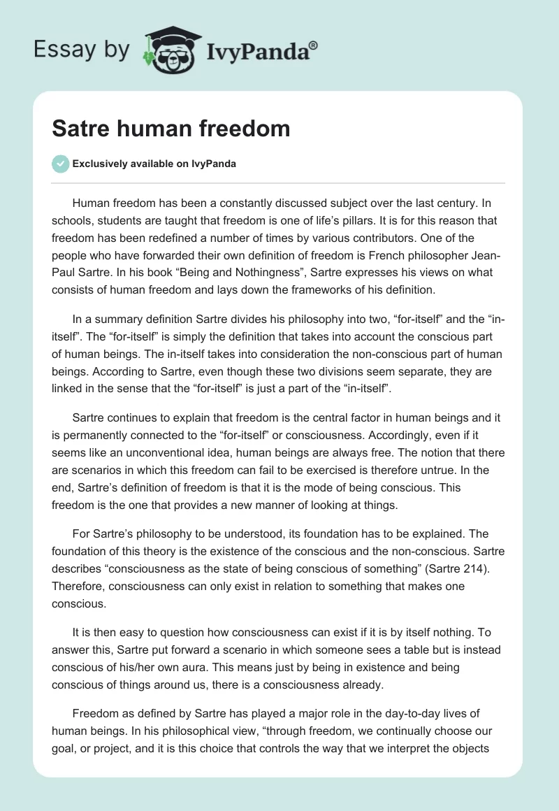 Satre human freedom. Page 1