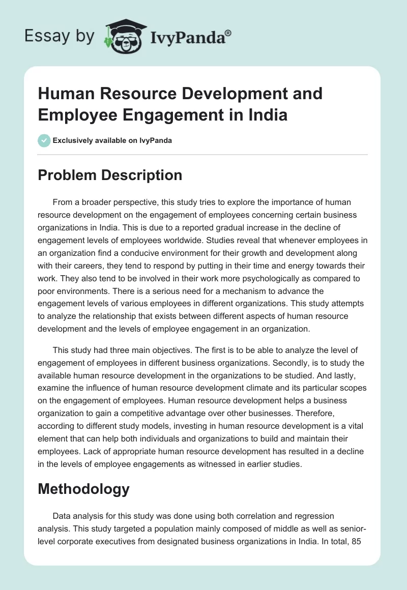 Human Resource Development and Employee Engagement in India. Page 1