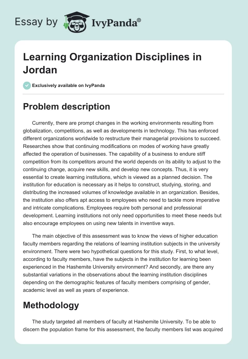 Learning Organization Disciplines in Jordan. Page 1