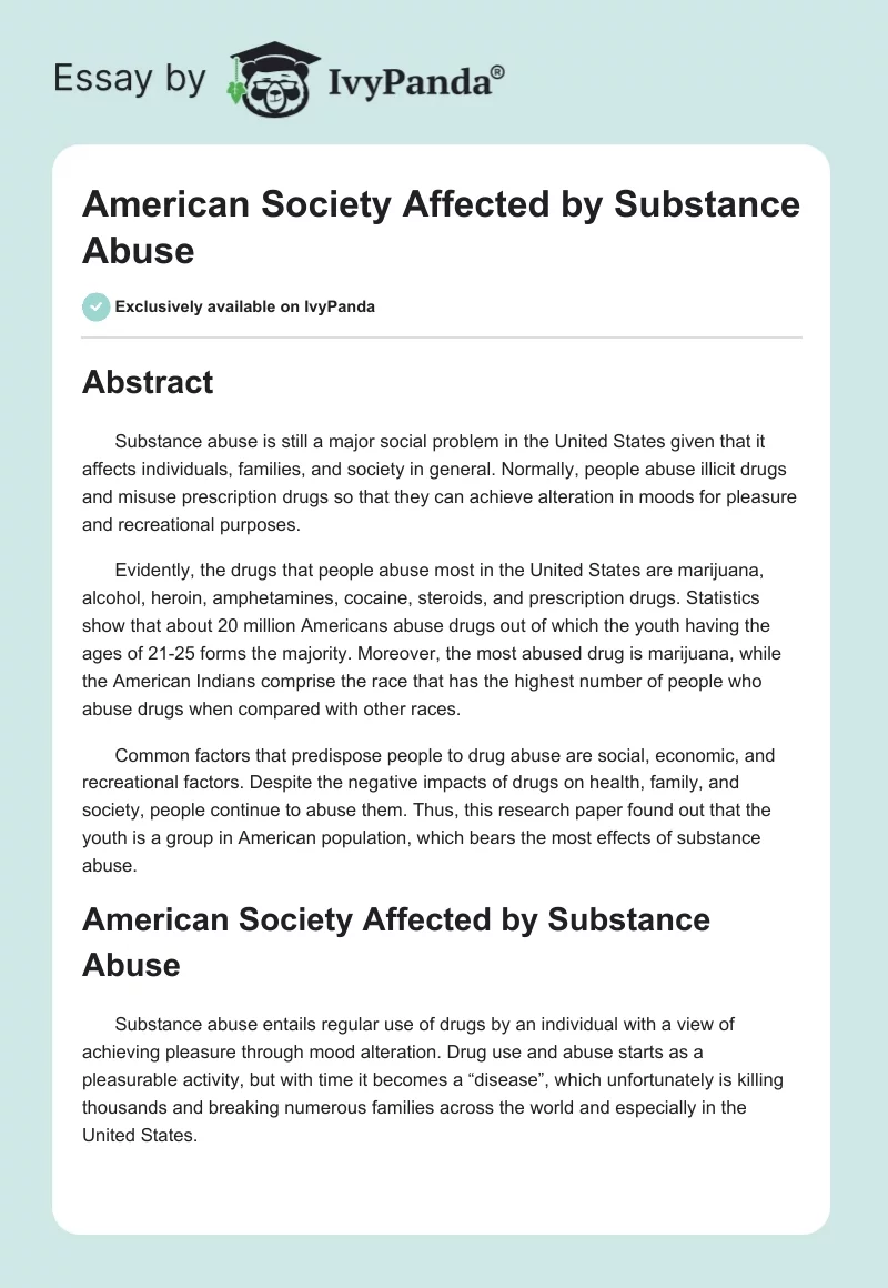American Society Affected by Substance Abuse. Page 1