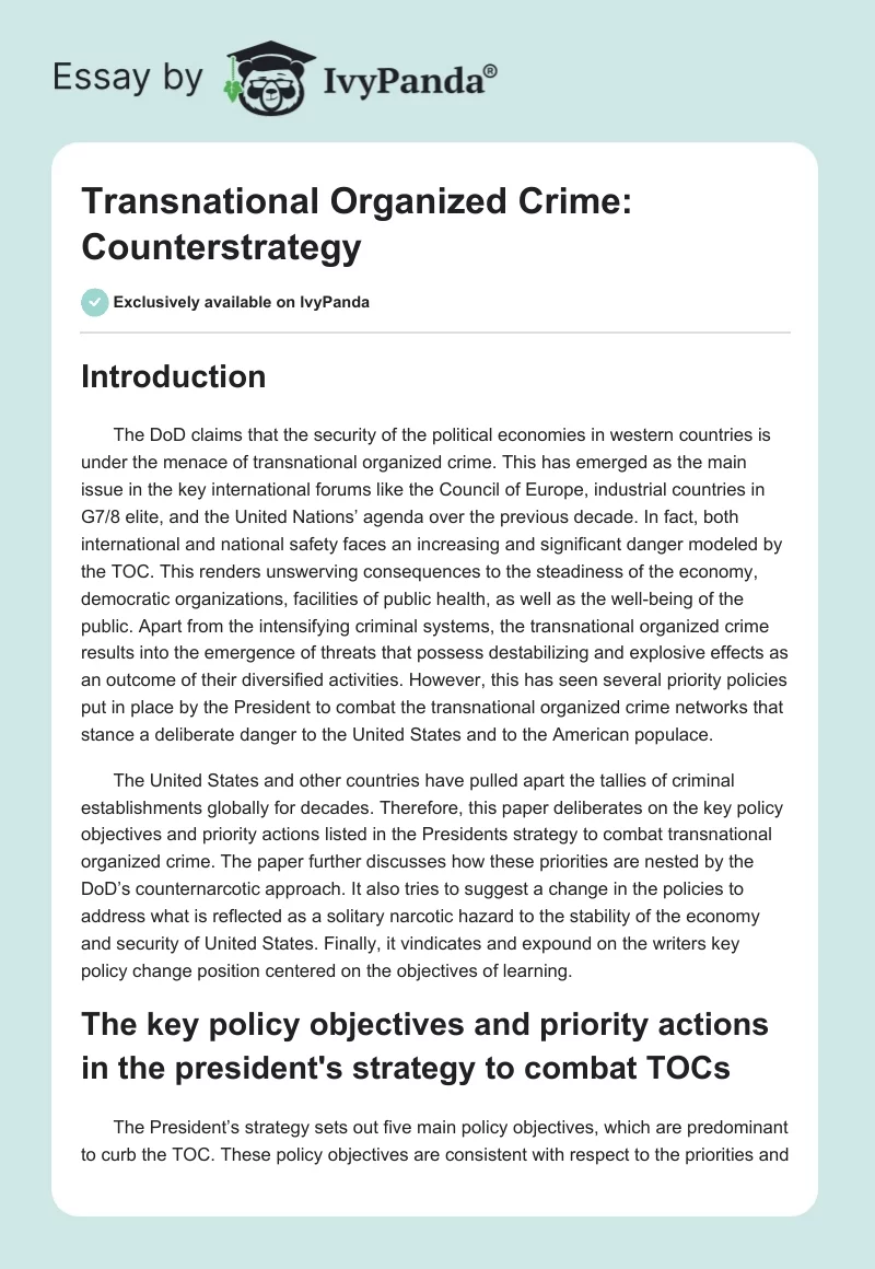 Transnational Organized Crime: Counterstrategy. Page 1