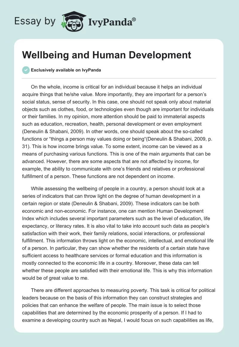 Wellbeing and Human Development. Page 1