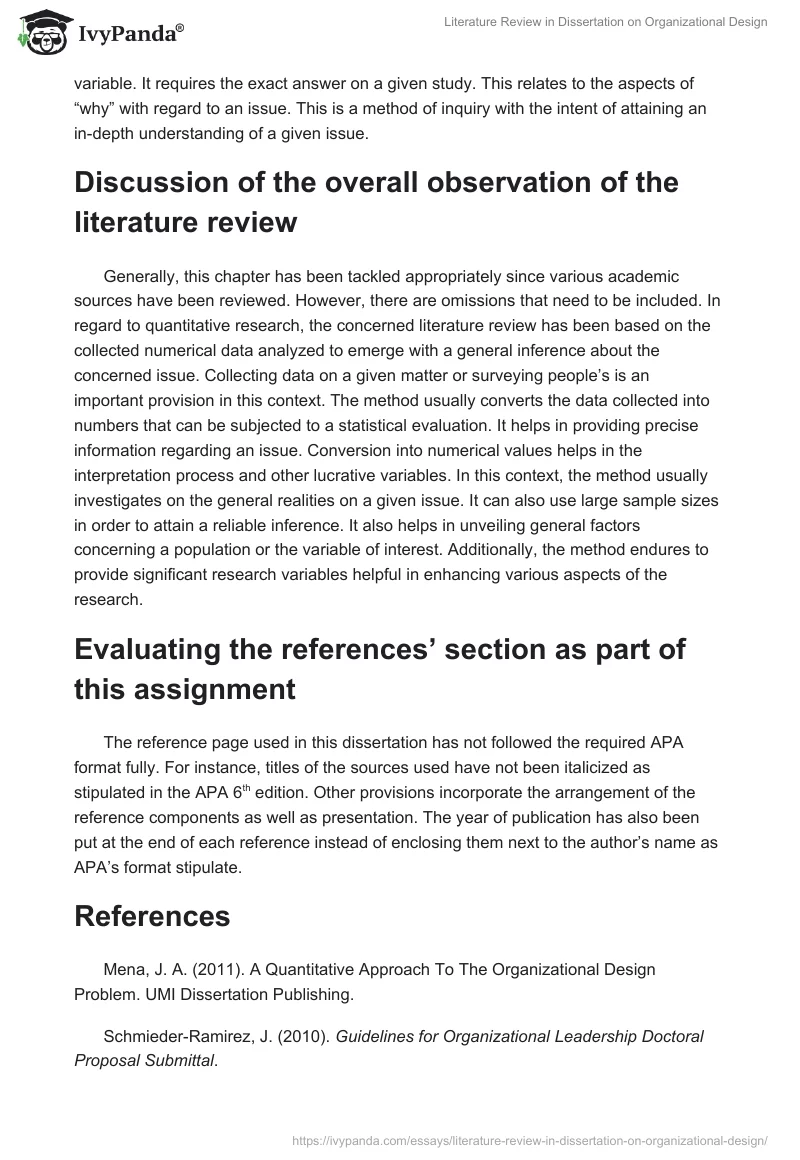 Literature Review in Dissertation on Organizational Design. Page 2