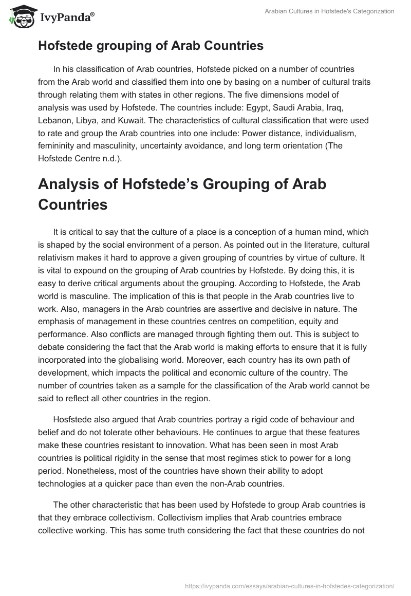 Arabian Cultures in Hofstede's Categorization. Page 3
