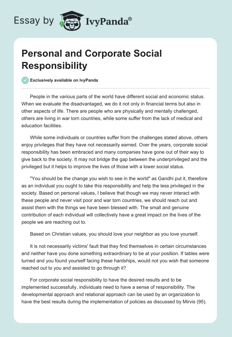 Personal and Corporate Social Responsibility. Page 1