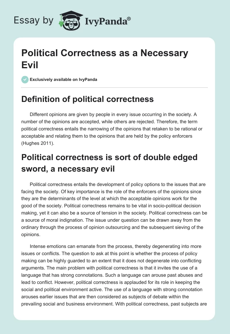 Political Correctness as a Necessary Evil. Page 1