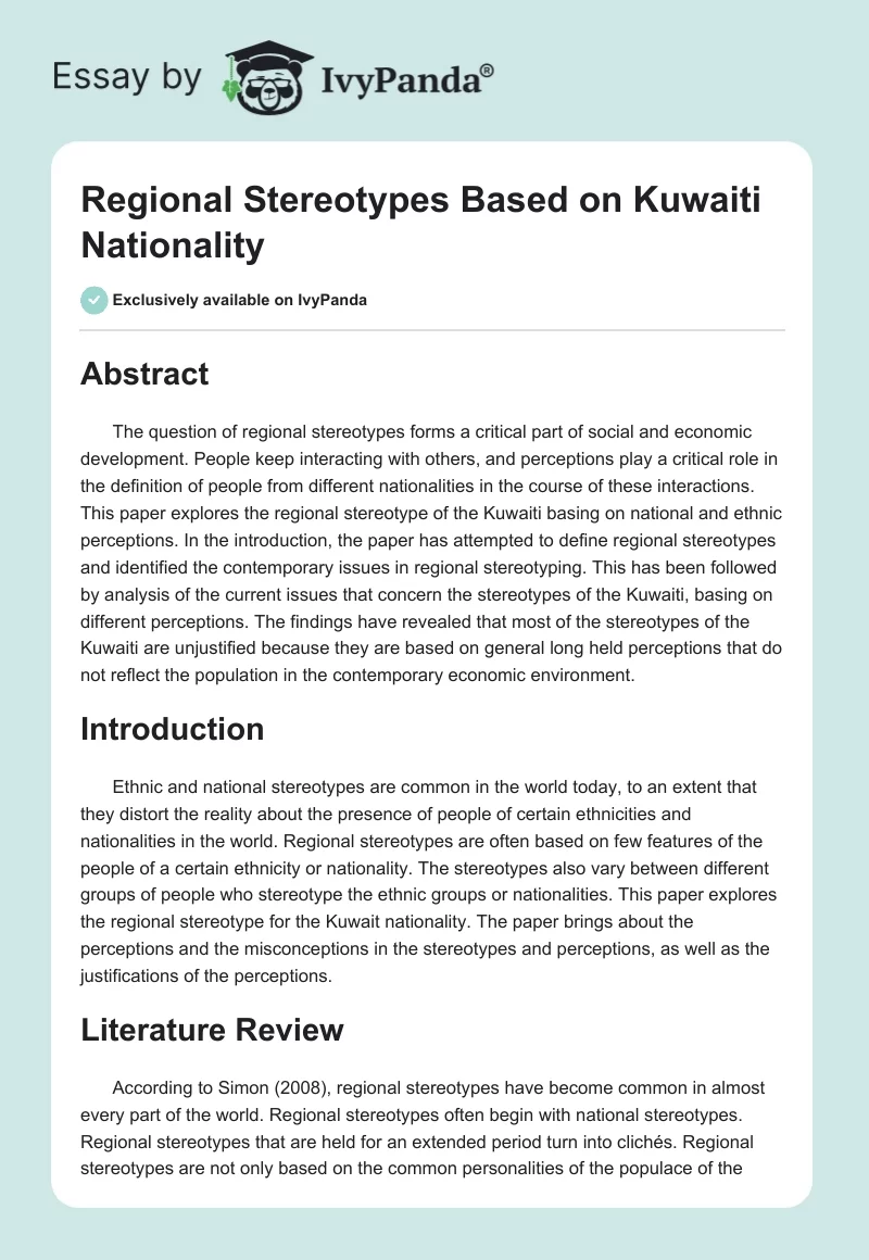 Regional Stereotypes Based on Kuwaiti Nationality. Page 1