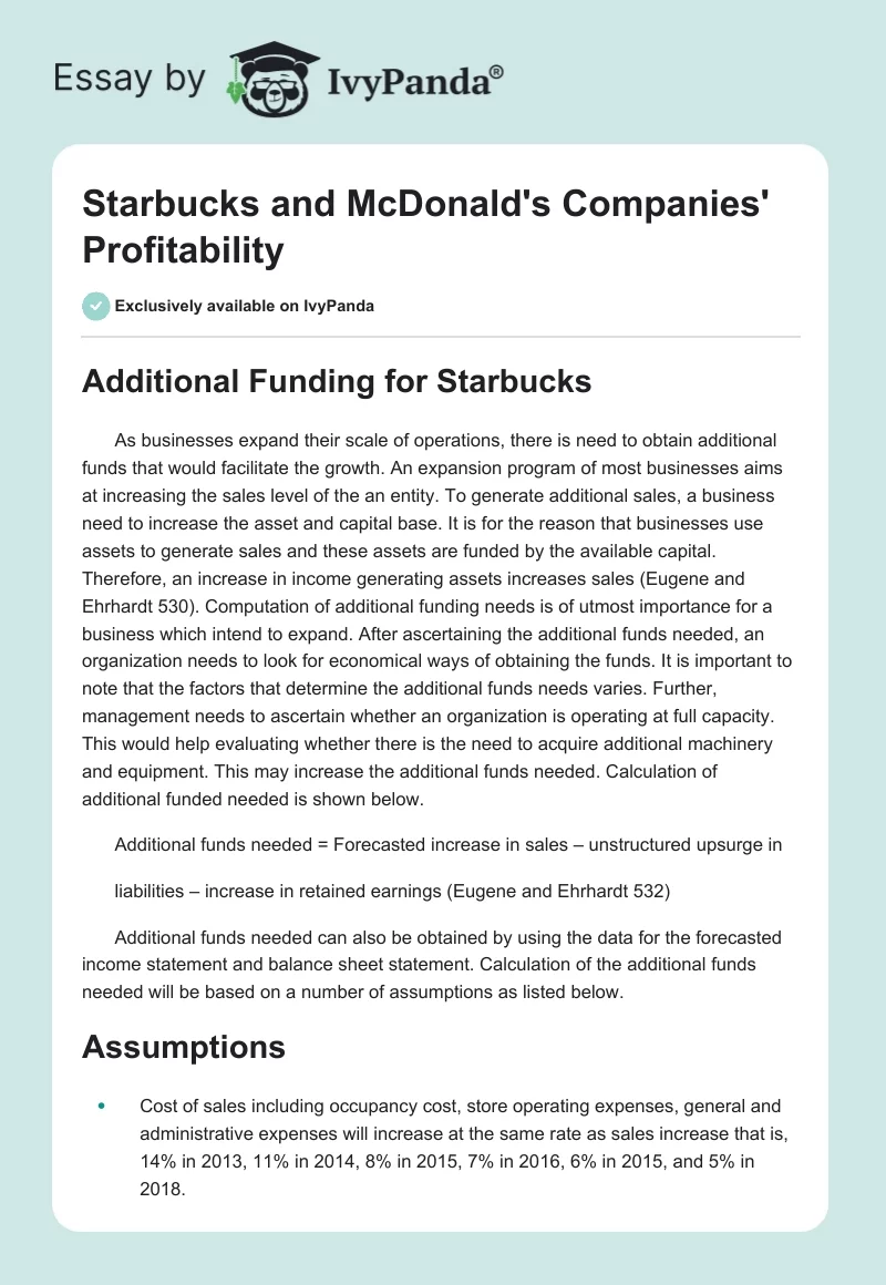Starbucks and McDonald's Companies' Profitability. Page 1