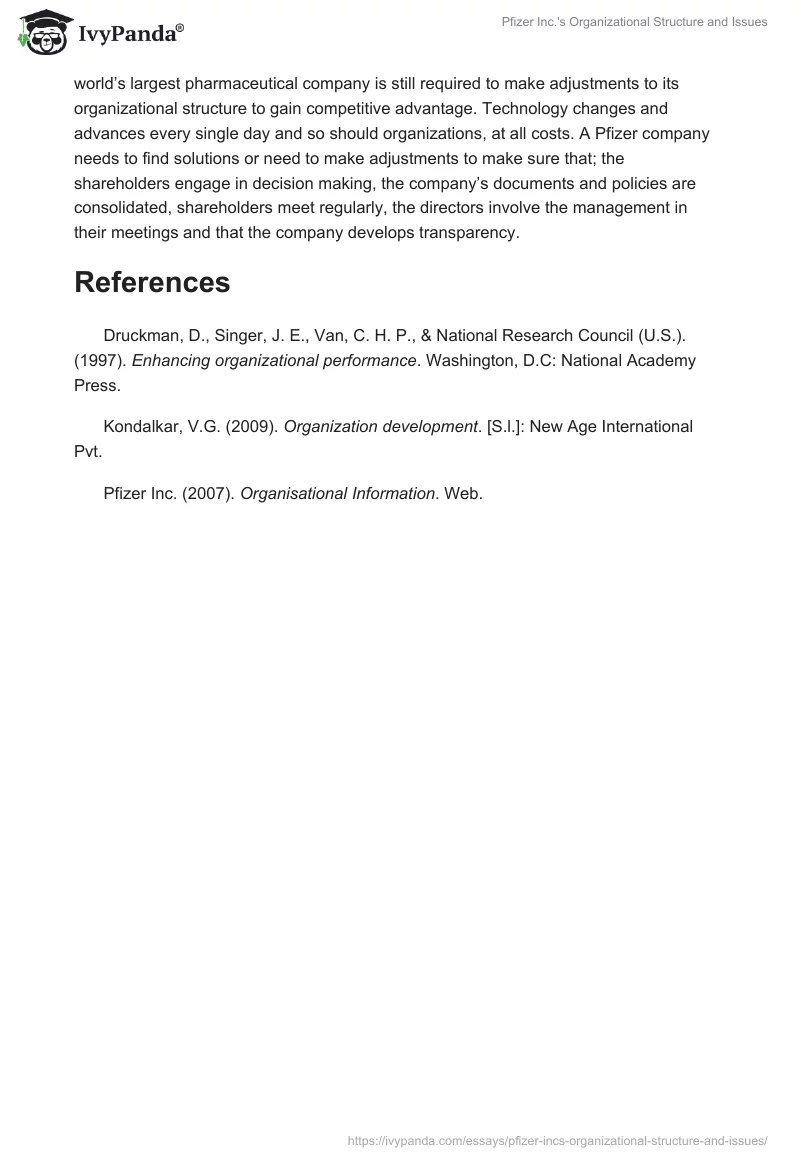 Pfizer Inc.'s Organizational Structure and Issues. Page 3