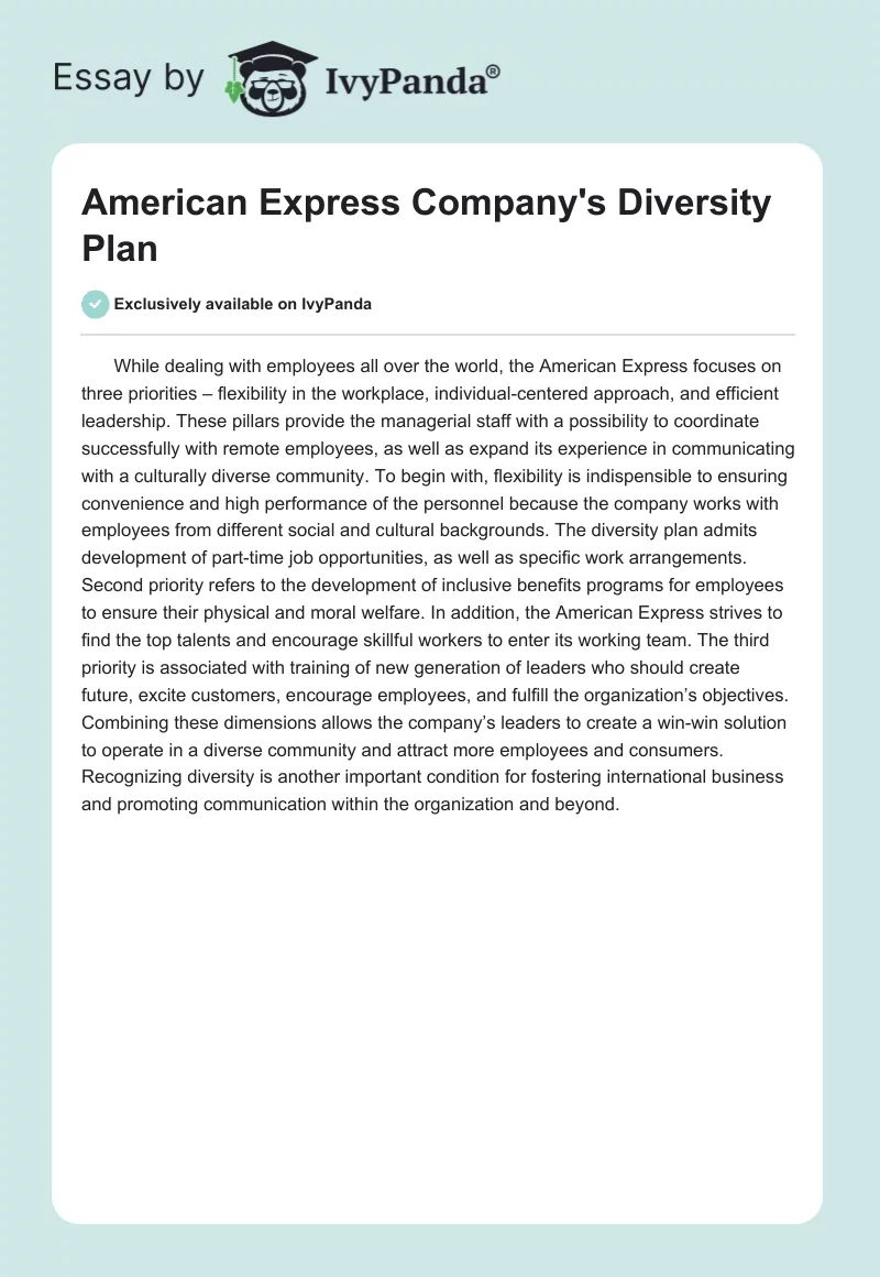 American Express Company's Diversity Plan. Page 1