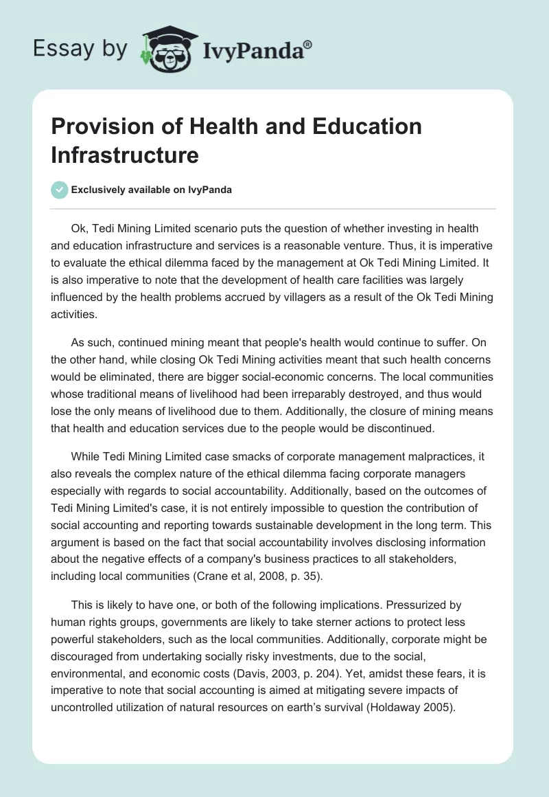 Provision of Health and Education Infrastructure. Page 1