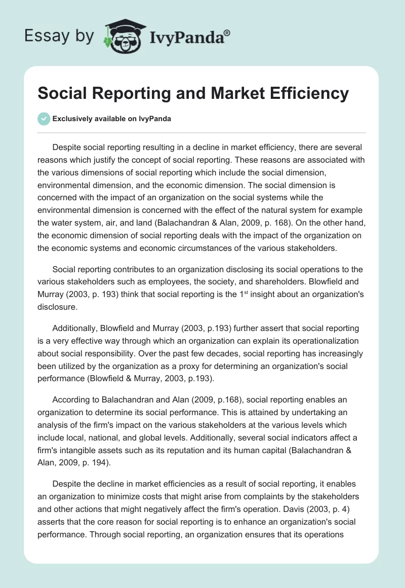 Social Reporting and Market Efficiency. Page 1